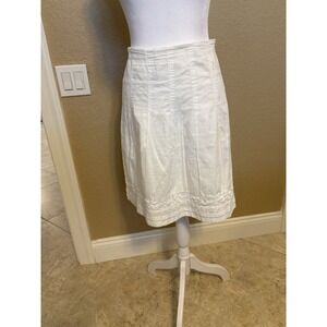 Banana Republic Women's White Cotton A Line Skirt With Crochet Detail, Size 4